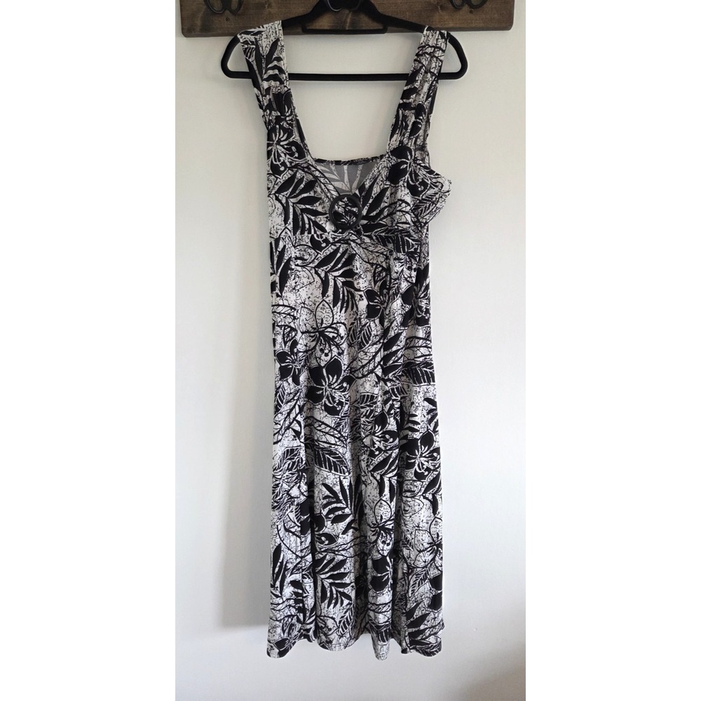 Tribal Black White Tropical Print Midi  Dress‎ XL  Flowy Pullover Comfortable